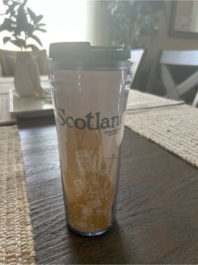 Starbucks Green-Top Scotland Travel Tumbler with Gold Design